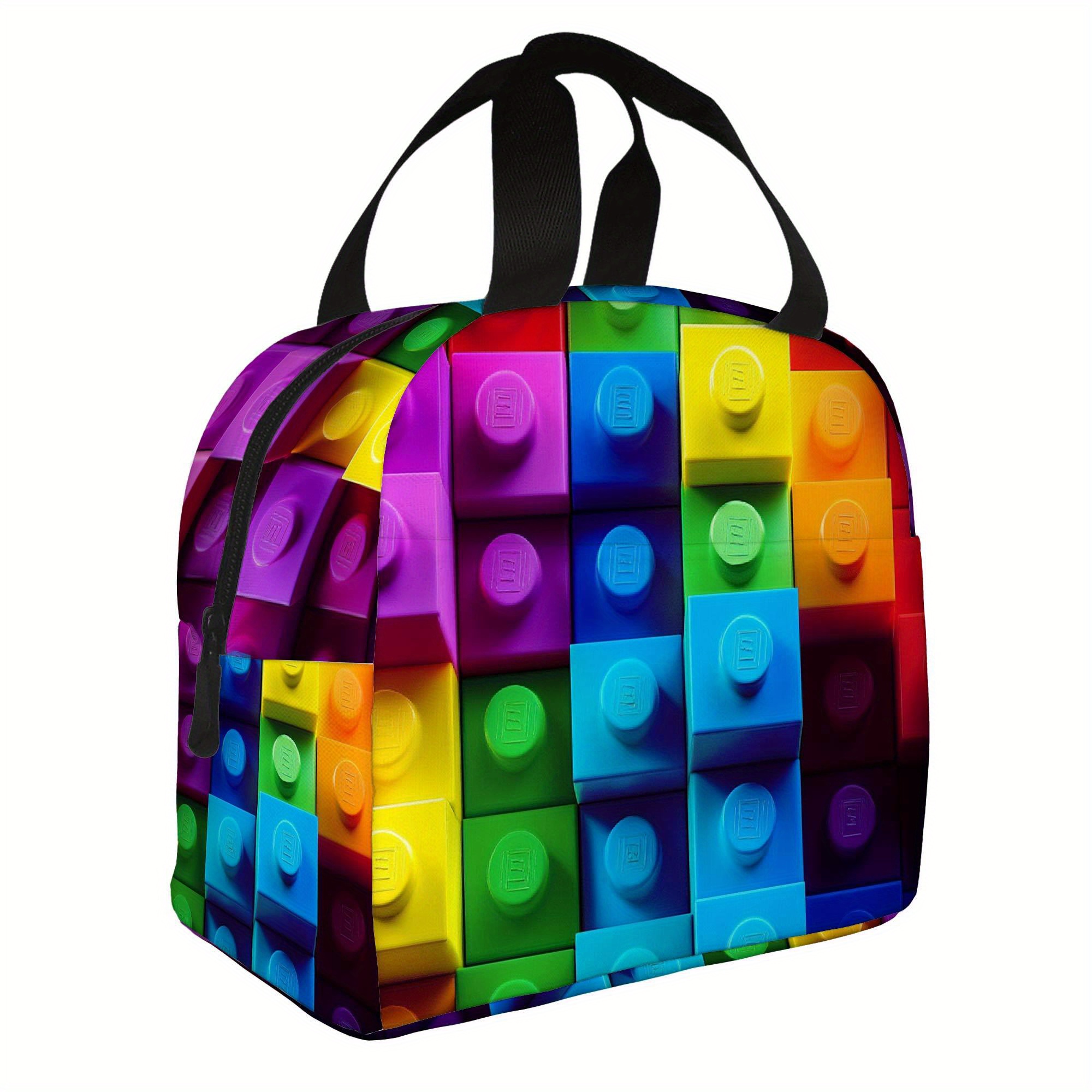Food Storage Building - 1 Stück bunte Thermotasche mit Bauklötzmuster,