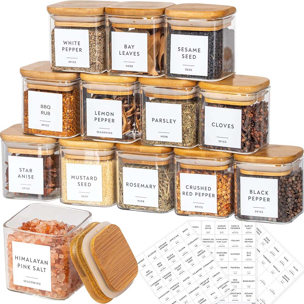 Food Storage Glass Set - 5 Unzen Gläser mit Gewürz etiketten,