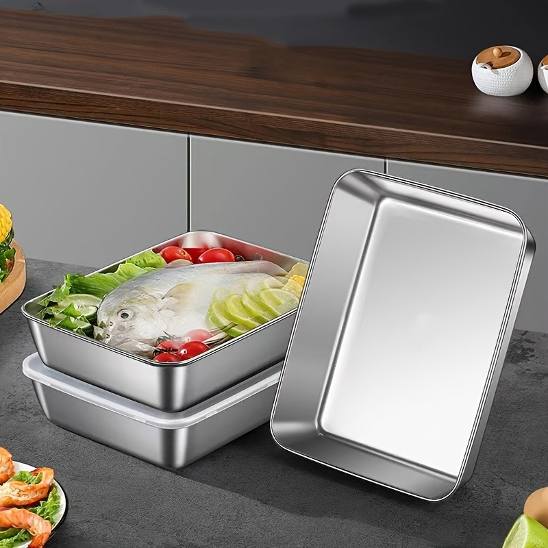 Stainless Lunch Box - 3/6 Stück Edelstahl Rechteckige Lebensmittel-Aufbewahrungsschale mit
