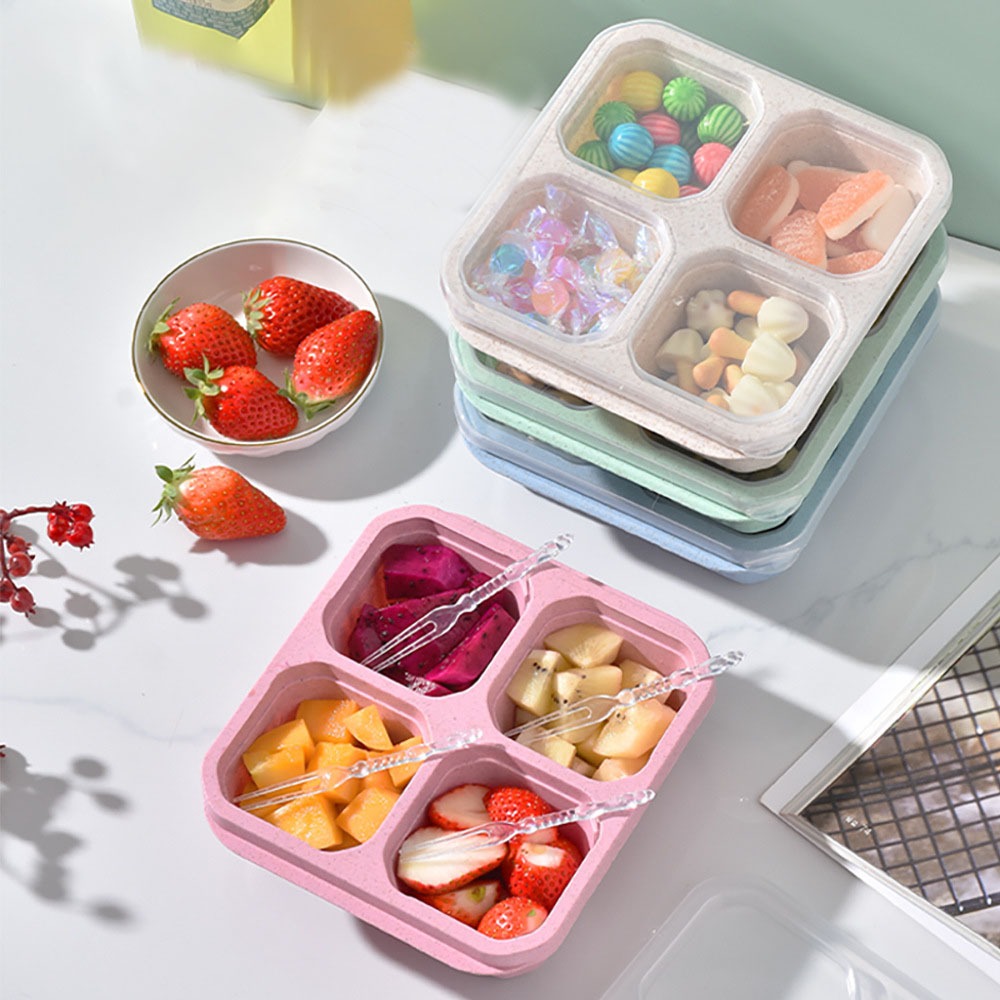 Food Storage With Compartments - 1 Stück Wiederverwendbarer Weizenstroh-Behälter mit 4