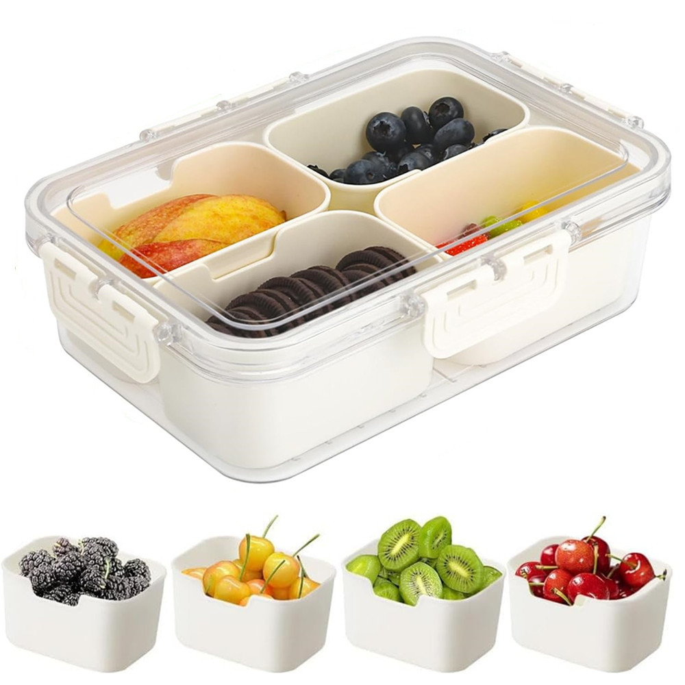 Food Storage With Compartments - Tragbare Lebensmittel-Aufbewahrungsbox, Snackbox, 4 Fächer mit
