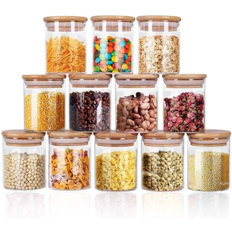 Food Storage Glass Set - 12-Glasgläser-Set mit luftdichten Deckeln und Etiketten