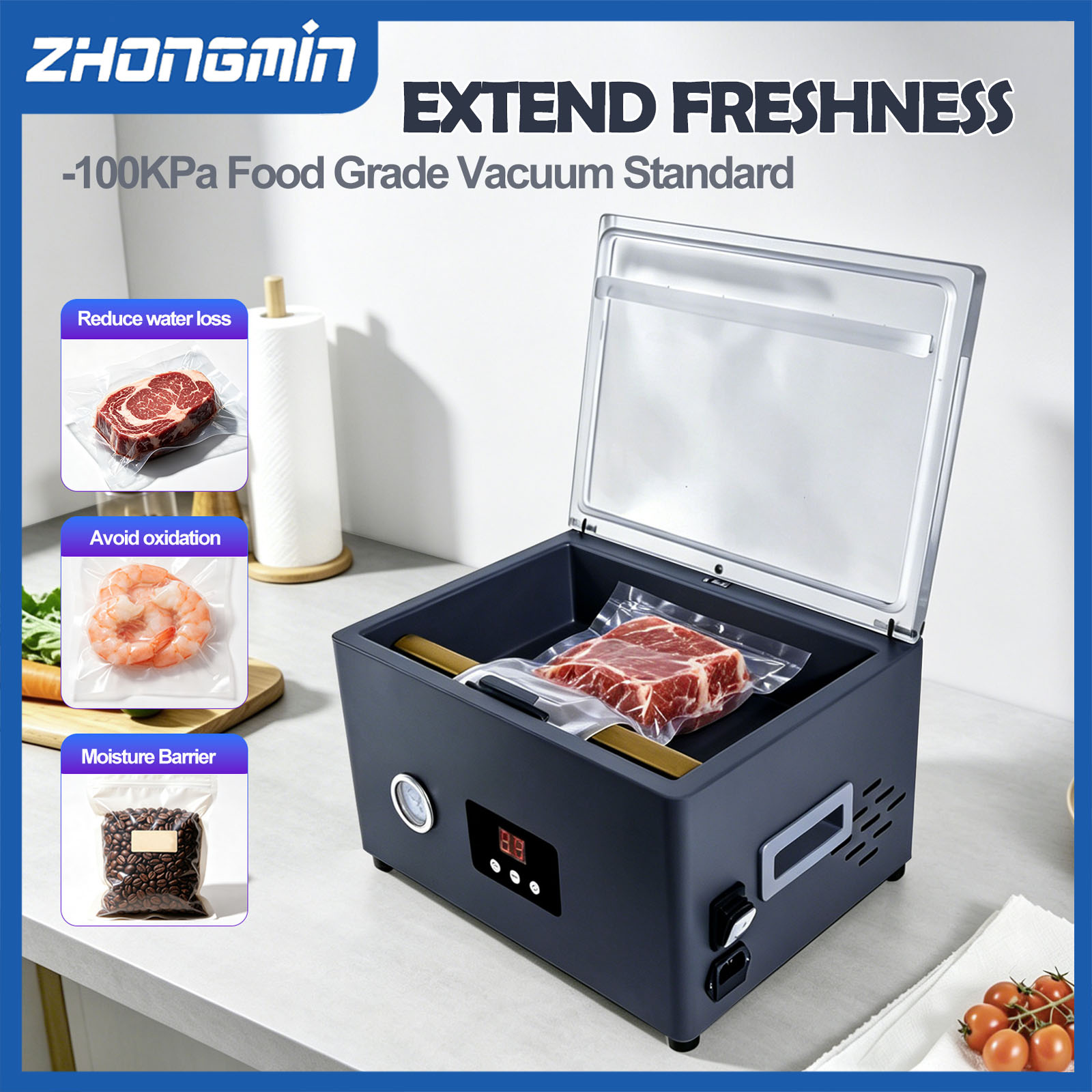 Food Storage Vacuum - ZM-CVS300 Lebensmittel-Vakuumiergerät Elektrische Automatische Vakuumverpackungsmaschine zur