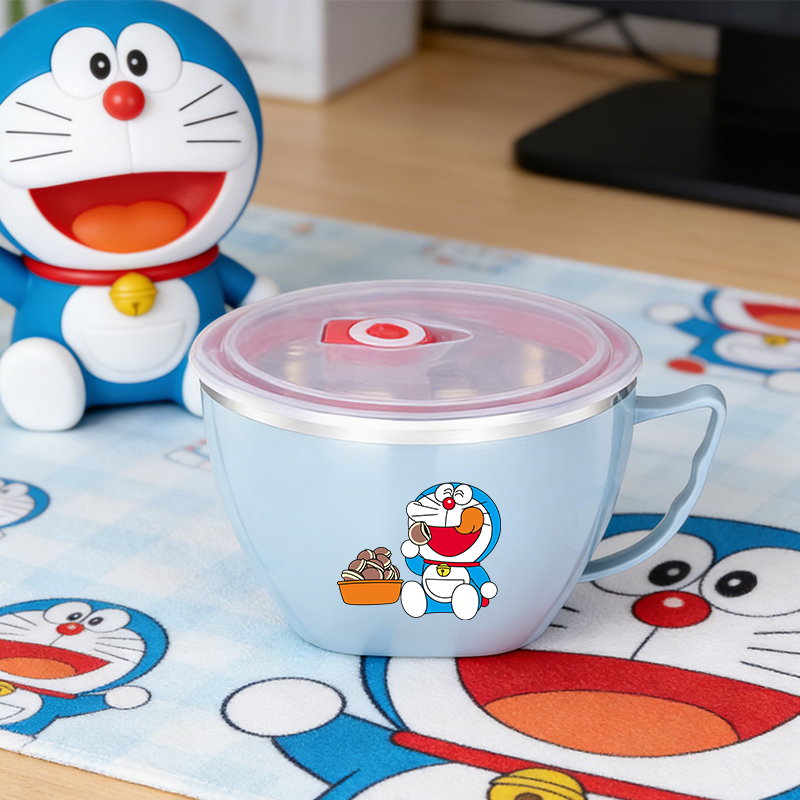 Food Storage In Room - Doraemon Großvolumige Edelstahlschüssel mit Doppelwandiger Hitzeschutzfunktion,