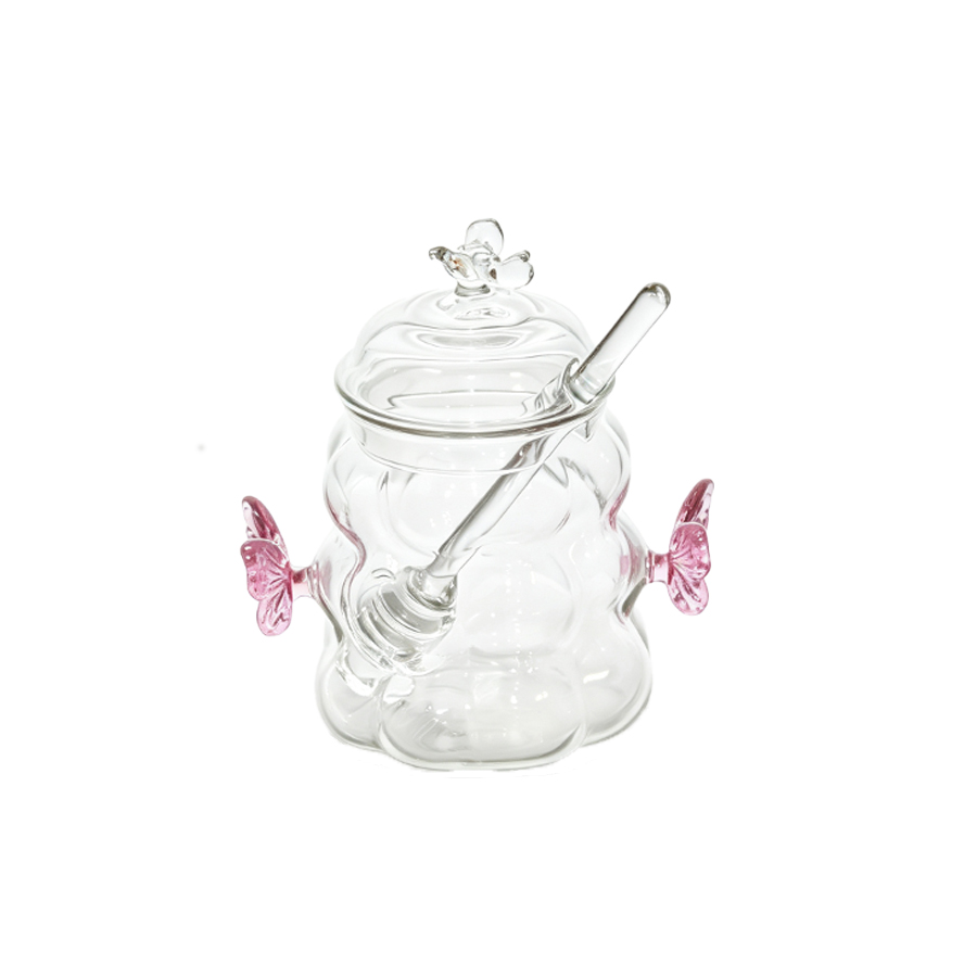 Food Storage Glass Set - Honigtopf aus hochwertigem Borosilikatglas mit Bienen-Deckel