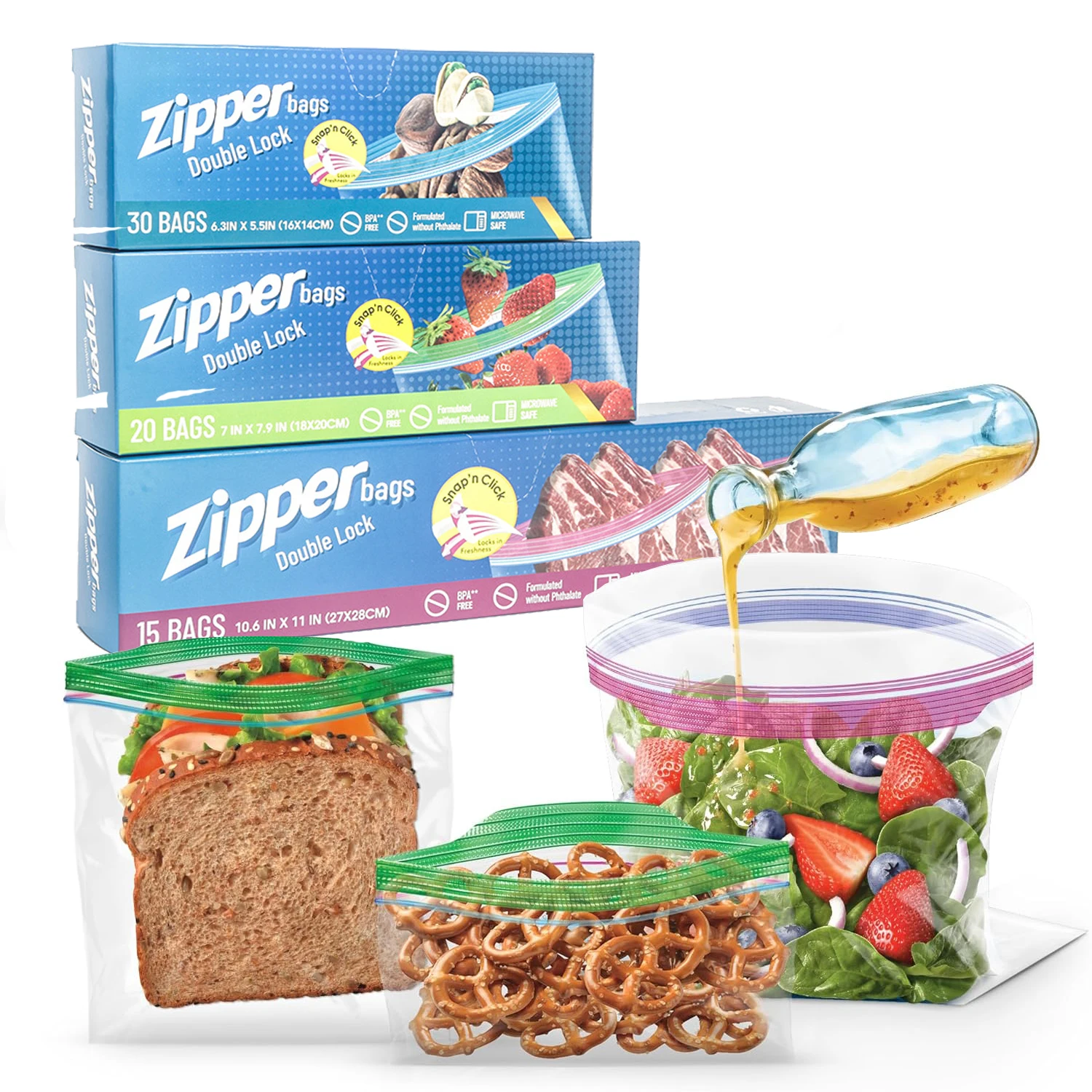 Ziploc Food Storage - Ziploc-Snackbeutel, Lebensmittel-Aufbewahrungsbeutel für unterwegs, Frische auf