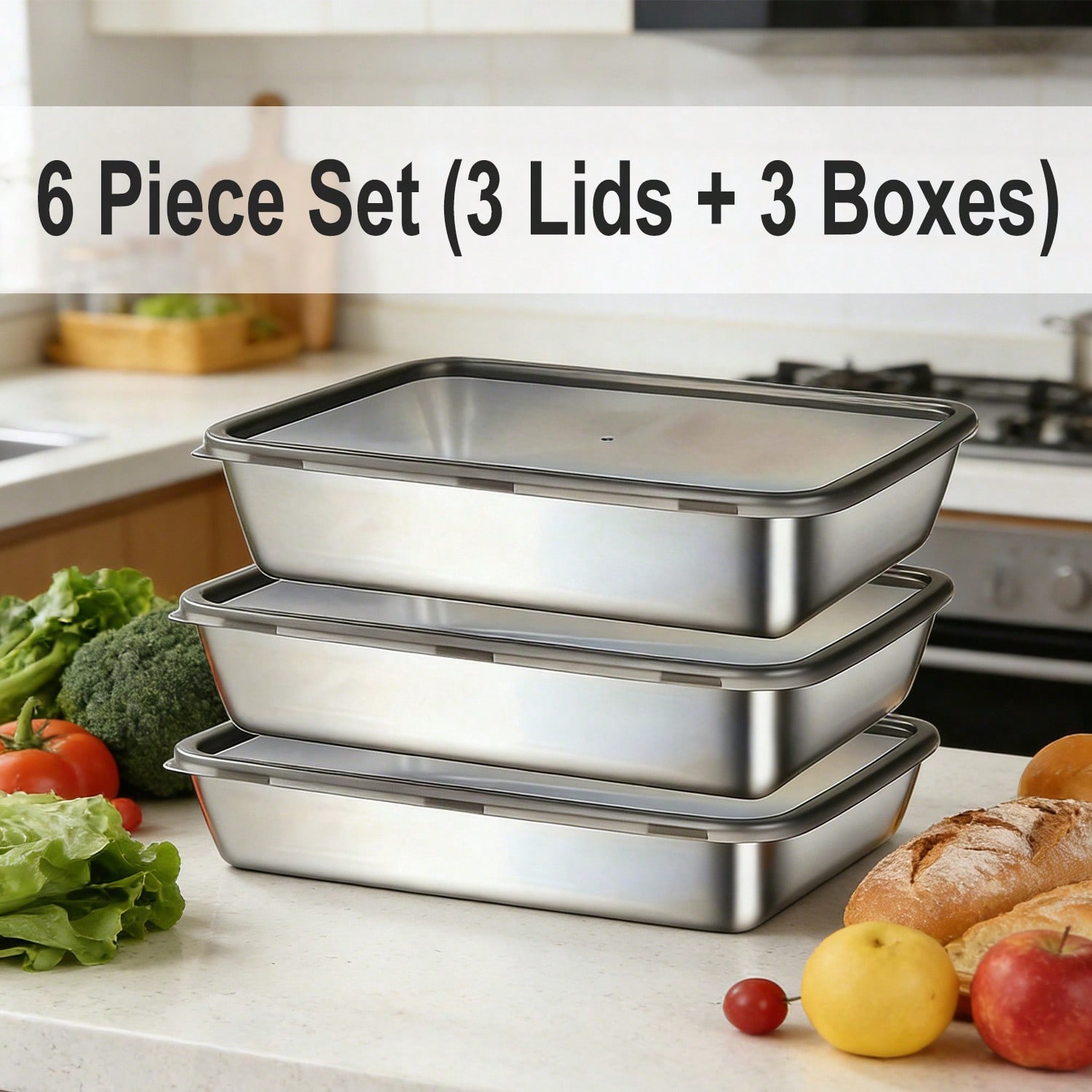 6-teiliges Set (3 Behälter + 3 – Stainless Lunch Box Bewertung und Preis