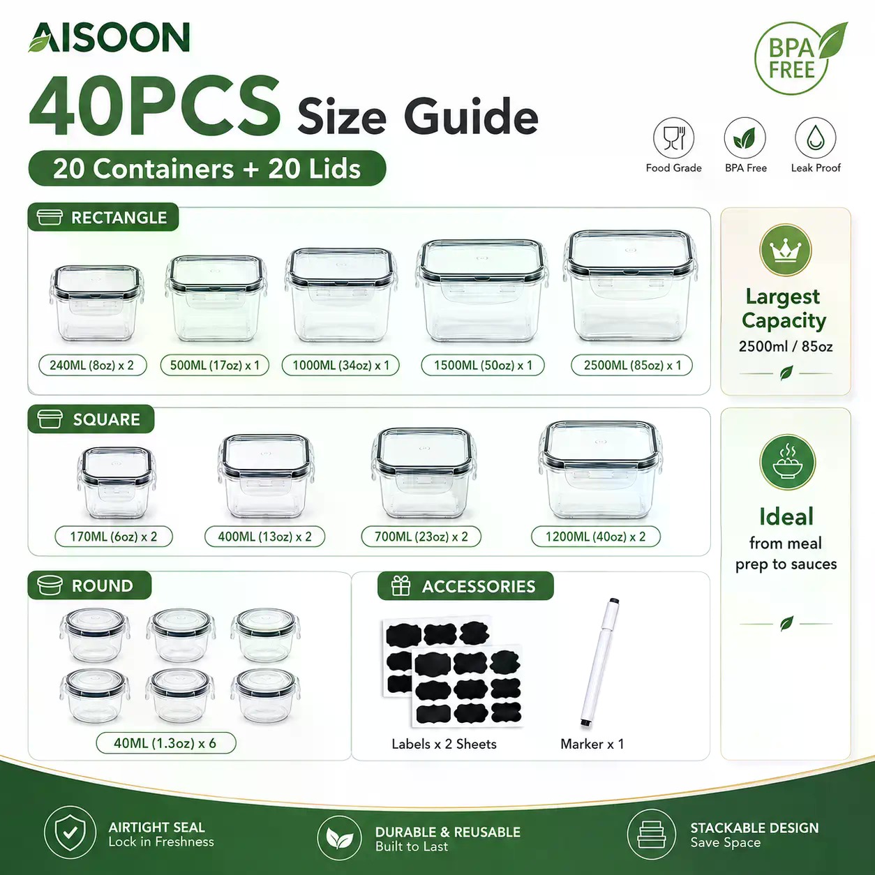 40-teiliges Set extra großer,  – Food Storage Warehouse Bewertung und Preis